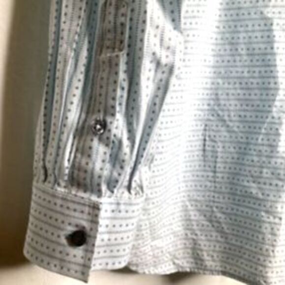 PS Paul Smith Mens Button Front Shirt Blue Gray Geometric Flip Cuff Cotton 15.5 - Picture 7 of 12